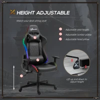 Vinsetto High Back Gaming Chair with RGB LED Lights, Adjustable Arms, and Lumbar Support, Racing Office Computer Chair with Head Pillow, Black(m-5)