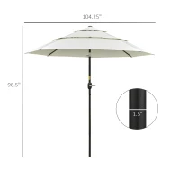 Outsunny 9FT 3 Tiers Patio Umbrella Outdoor Market Umbrella with Crank, Push Button Tilt for Deck, Backyard and Lawn, Beige(m-3)