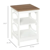 HOMCOM Modern End Table, Accent Side Table with 2 Storage Shelves for Living Room, Bedroom, White(m-3)