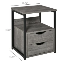 HOMCOM Industrial End Table with 2 Drawers and Open Shelf, Side Table for Living Room, Gray(m-3)