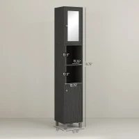kleankin Tall Bathroom Cabinet w/ Mirror, Narrow Bathroom Storage Cabinet, Slim Linen Tower w/ Doors & Adjustable Shelves, Gray(m-3)