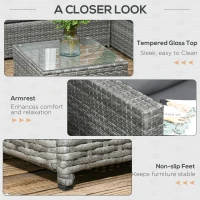 Outsunny 3 Pieces Rattan Wicker Outdoor Conversation Furniture Set w/ Loveseats Coffee Table Cushions for Garden, Patio, Grey(m-6)