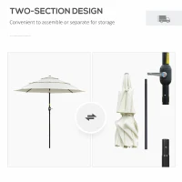 Outsunny 9FT 3 Tiers Patio Umbrella Outdoor Market Umbrella with Crank, Push Button Tilt for Deck, Backyard and Lawn, Beige(m-6)