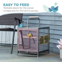 PawHut 18" Parrot Travel Carrier, Heavy Duty Wrought Iron Travel Bird Cage Carrier With Handle Perch And Accessories, Black(m-5)