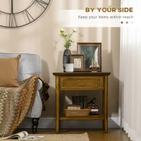HOMCOM Retro Side Table, End Table with Storage Drawer and Open Shelf for Living Room, Bedroom, Dark Coffee(m-4)