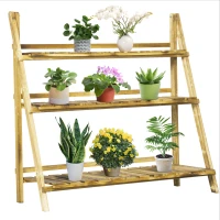 Outsunny Outdoor Plant Stand, Foldable Flower Stand 3-Tier Wooden Plant Shelf for Garden Indoor Outdoor, 32" x 14" x 37"(m-2)