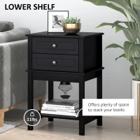 HOMCOM Side Table with 2 Storage Drawers, Modern End Table with Bottom Shelf for Living Room, Home Office, Black(m-5)