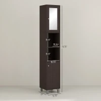 kleankin Tall Bathroom Cabinet w/ Mirror, Narrow Bathroom Storage Cabinet, Slim Linen Tower w/ Doors & Adjustable Shelves, Coffee(m-3)