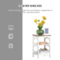 HOMCOM Modern End Table, Accent Side Table with 2 Storage Shelves for Living Room, Bedroom, White(m-5)