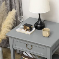 HOMCOM Retro Side Table, End Table with Storage Drawer and Open Shelf for Living Room, Bedroom, Gray(m-7)