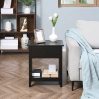 HOMCOM End Table, 2-tier Side Table with Drawer and Storage Shelf, Modern Sofa Side Table for Living Room, Black(m-5)