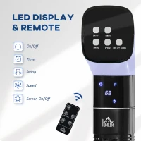 HOMCOM 47.25" Oscillating Tower Fan Cooling for Bedroom with 3 Speeds, Floor Fan with 12h Timer, LED Display, and Remote Control, Black(m-7)