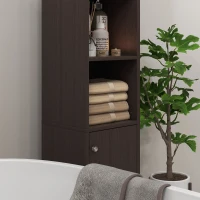 kleankin Tall Bathroom Cabinet w/ Mirror, Narrow Bathroom Storage Cabinet, Slim Linen Tower w/ Doors & Adjustable Shelves, Coffee(m-8)