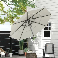Outsunny 9FT 3 Tiers Patio Umbrella Outdoor Market Umbrella with Crank, Push Button Tilt for Deck, Backyard and Lawn, Beige(m-9)