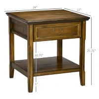 HOMCOM Retro Side Table, End Table with Storage Drawer and Open Shelf for Living Room, Bedroom, Dark Coffee(m-3)
