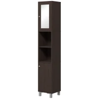 kleankin Tall Bathroom Cabinet w/ Mirror, Narrow Bathroom Storage Cabinet, Slim Linen Tower w/ Doors & Adjustable Shelves, Coffee(m-1)