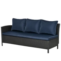 Outsunny 4 Pieces Patio Wicker Dining Sets, Outdoor PE Rattan Sectional Conversation Set with Cushions & Dining Table, Bench for Garden, Backyard, Lawn, Navy Blue(m-13)