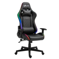 Vinsetto High Back Gaming Chair with RGB LED Lights, Adjustable Arms, and Lumbar Support, Racing Office Computer Chair with Head Pillow, Black(m-1)