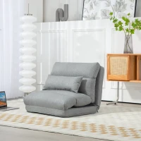 HOMCOM Folding Lazy Sofa Floor Chair, Convertible Couch with 6-Position Adjustable Backrest, Pillow for Reading, Gaming, Gray(m-1)