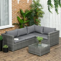 Outsunny 3 Pieces Rattan Wicker Outdoor Conversation Furniture Set w/ Loveseats Coffee Table Cushions for Garden, Patio, Grey(m-1)