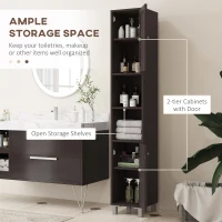 kleankin Tall Bathroom Cabinet w/ Mirror, Narrow Bathroom Storage Cabinet, Slim Linen Tower w/ Doors & Adjustable Shelves, Coffee(m-4)