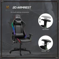 Vinsetto High Back Gaming Chair with RGB LED Lights, Adjustable Arms, and Lumbar Support, Racing Office Computer Chair with Head Pillow, Black(m-9)