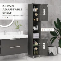 kleankin Tall Bathroom Cabinet w/ Mirror, Narrow Bathroom Storage Cabinet, Slim Linen Tower w/ Doors & Adjustable Shelves, Gray(m-5)