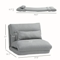HOMCOM Folding Lazy Sofa Floor Chair, Convertible Couch with 6-Position Adjustable Backrest, Pillow for Reading, Gaming, Gray(m-2)