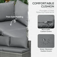 Outsunny 3 Pieces Rattan Wicker Outdoor Conversation Furniture Set w/ Loveseats Coffee Table Cushions for Garden, Patio, Grey(m-5)