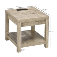 HOMCOM Storage End Table with Charging Station, Small Side Table, End Table USB Ports and Outlets, 17.75"x17.75"x17.75", Gray(m-3)