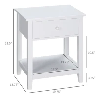 HOMCOM End Table, 2-tier Side Table with Drawer and Storage Shelf, Modern Side Table for Living Room, White(m-3)