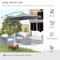 Outsunny Φ10' Deluxe Patio Umbrella Outdoor Market Parasol Banana Hanging Offset Sunshade Crank Cross Base Grey(m-7)