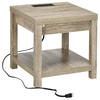 HOMCOM Storage End Table with Charging Station, Small Side Table, End Table USB Ports and Outlets, 17.75"x17.75"x17.75", Gray(m-1)