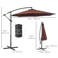 Outsunny 10' Deluxe Patio Umbrella, Outdoor Market Parasol, Banana Hanging Offset Sunshade with Crank, Cross Base, Coffee(m-3)