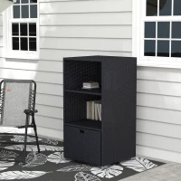 Outsunny Outdoor Storage Cabinet, Patio Storage Box Rack Rattan Wicker Pool Towel Valet Organizer Poolside Garden Lawn Bathroom Furniture Shelf w/ Shelf Drawer, Dark Brown(m-10)
