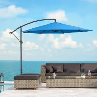Outsunny 10ft Offset Patio Umbrella with Base, Garden Hanging Parasol with Crank, Banana Cantilever Umbrella Sun Shade, Blue(m-1)