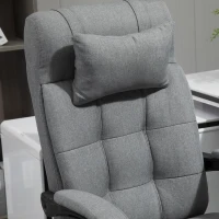 Vinsetto Executive Linen-Feel Fabric Office Chair High Back Swivel Task Chair with Adjustable Height Upholstered Retractable Footrest, Headrest and Padded Armrest, Light Grey(m-8)