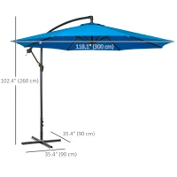 Outsunny 10ft Offset Patio Umbrella with Base, Garden Hanging Parasol with Crank, Banana Cantilever Umbrella Sun Shade, Blue(m-3)