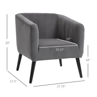 HOMCOM Luxury Velvet Fabric Accent Armchair with Thick Padding, High Armrests, and Channel Tufting, Grey(m-3)