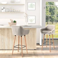 HOMCOM Modern Bar Stools Set of 2, 31.5" Barstools with Linen Fabric and Solid Wood Legs, Backrest and Footrest, Dining Room Kitchen Counter, Beige(m-8)