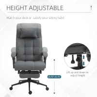 Vinsetto Office Chair Executive Linen-Feel Fabric High Back Swivel Task Chair with Upholstered Retractable Footrest, Headrest and Padded Armrest, Dark Grey(m-4)