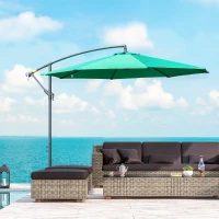 Outsunny 10ft Offset Patio Umbrella with Base, Garden Hanging Parasol with Crank, Banana Cantilever Umbrella Sun Shade, Green(m-1)
