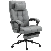 Vinsetto Executive Linen-Feel Fabric Office Chair High Back Swivel Task Chair with Adjustable Height Upholstered Retractable Footrest, Headrest and Padded Armrest, Light Grey(m-1)