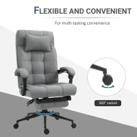 Vinsetto Executive Office Chair High Back Linen-Feel Fabric Swivel Chair with Upholstered Retractable Footrest, Headrest and Armrest, Light Grey(m-6)