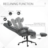 Vinsetto Office Chair Executive Linen-Feel Fabric High Back Swivel Task Chair with Upholstered Retractable Footrest, Headrest and Padded Armrest, Dark Grey(m-5)