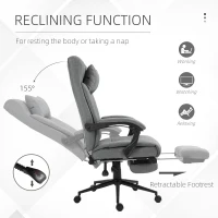 Vinsetto Executive Linen-Feel Fabric Office Chair High Back Swivel Task Chair with Adjustable Height Upholstered Retractable Footrest, Headrest and Padded Armrest, Light Grey(m-5)