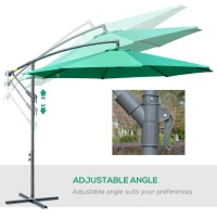 Outsunny 10ft Offset Patio Umbrella with Base, Garden Hanging Parasol with Crank, Banana Cantilever Umbrella Sun Shade, Green(m-5)