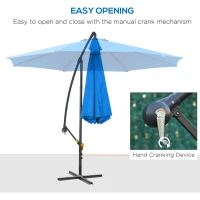 Outsunny 10ft Offset Patio Umbrella with Base, Garden Hanging Parasol with Crank, Banana Cantilever Umbrella Sun Shade, Blue(m-4)