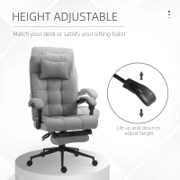 Vinsetto Executive Linen-Feel Fabric Office Chair High Back Swivel Task Chair with Adjustable Height Upholstered Retractable Footrest, Headrest and Padded Armrest, Light Grey(m-4)