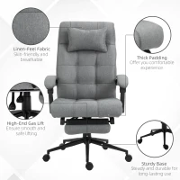Vinsetto Executive Linen-Feel Fabric Office Chair High Back Swivel Task Chair with Adjustable Height Upholstered Retractable Footrest, Headrest and Padded Armrest, Light Grey(m-7)